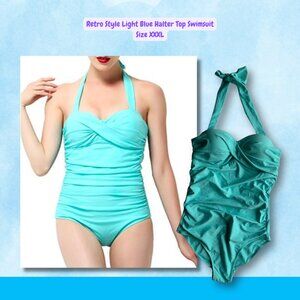 Retro Style Light Blue Halter Top Swimsuit | Size XXXL